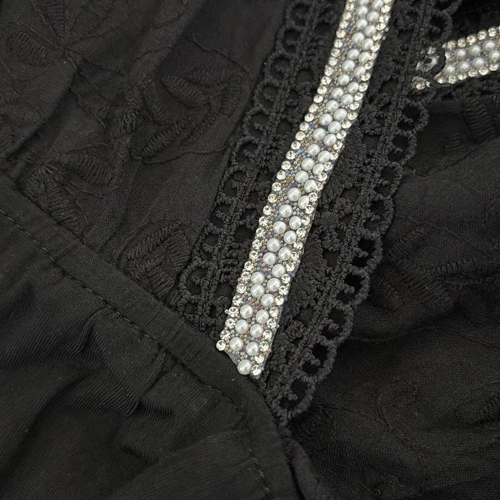POL Bodysuit M Plunge V Pearl Bishop Smock Lace Trim Dark Fairy Whimsigoth Boho - Picture 4 of 14